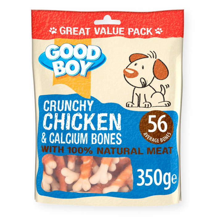 Good Boy Crunchy Chicken & Calcium Bones 350g great value pack, front