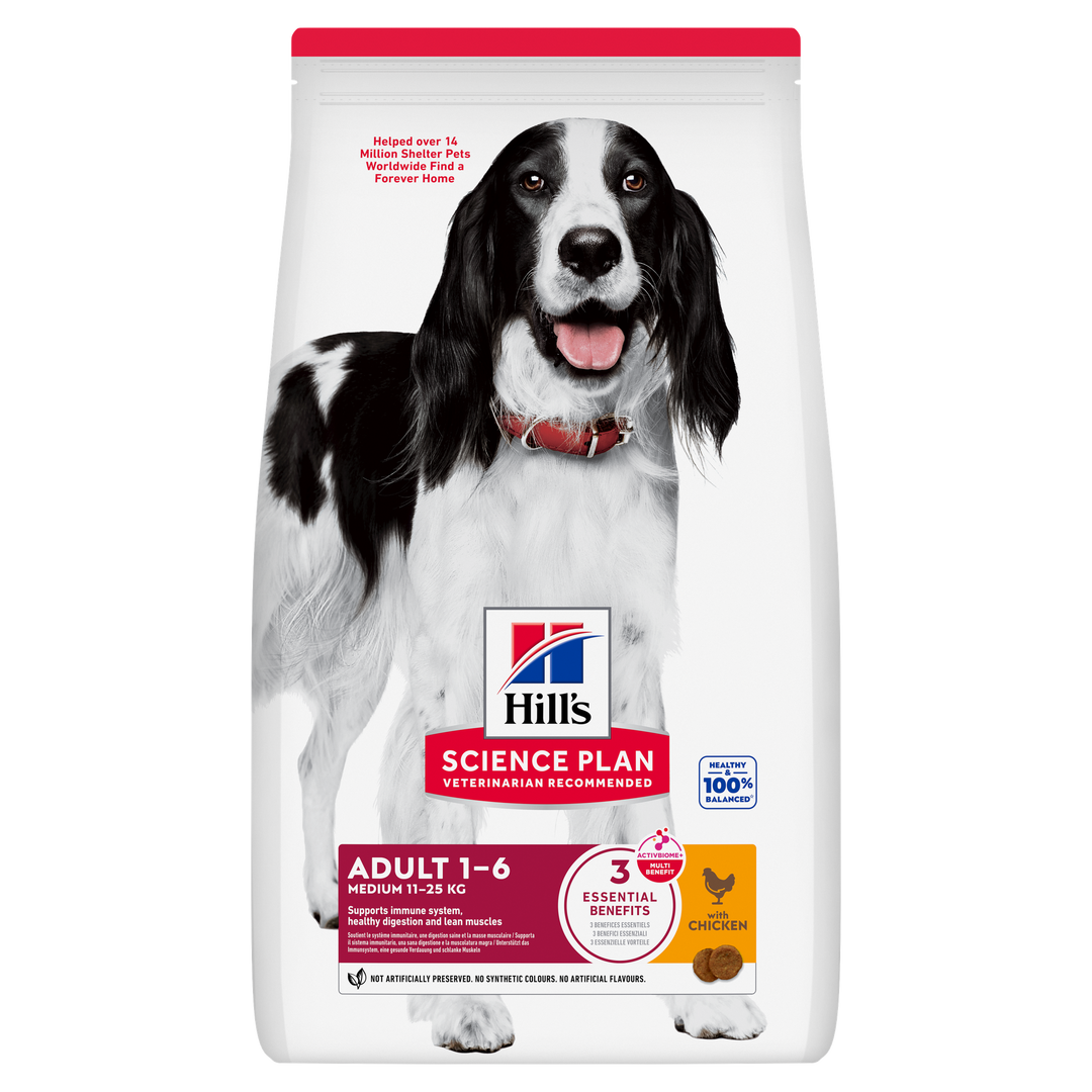 Hill's Science Plan Medium Adult Dog Food with Chicken bag, current front of pack