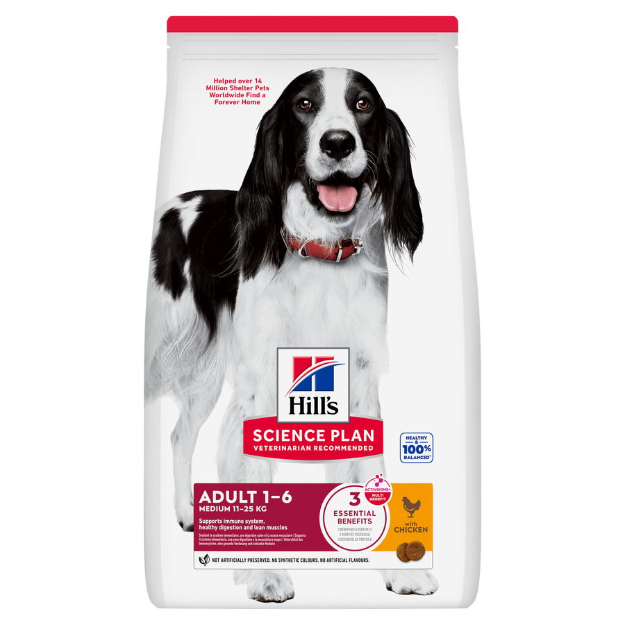 Hill's Science Plan Medium Adult Dog Food with Chicken bag, current front of pack