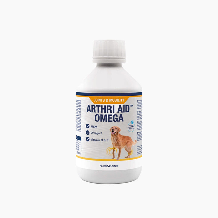 NutriScience Arthri Aid Omega liquid for dogs, new packaging bottle with screw cap, joints and mobility with MSM, omega 3 and vitamins C and E
