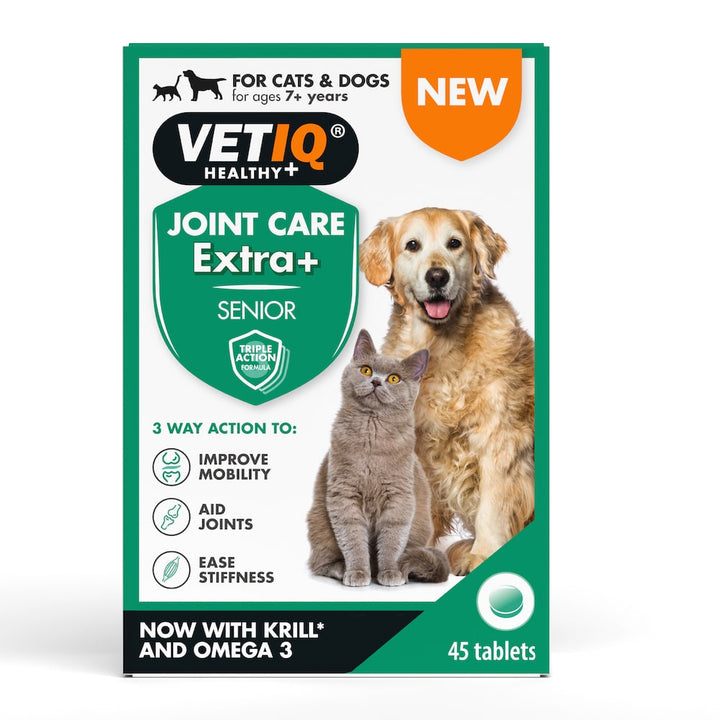 VetIQ Joint Care Extra+ Senior 45 tablets for cats and dogs aged 7+, front of pack
