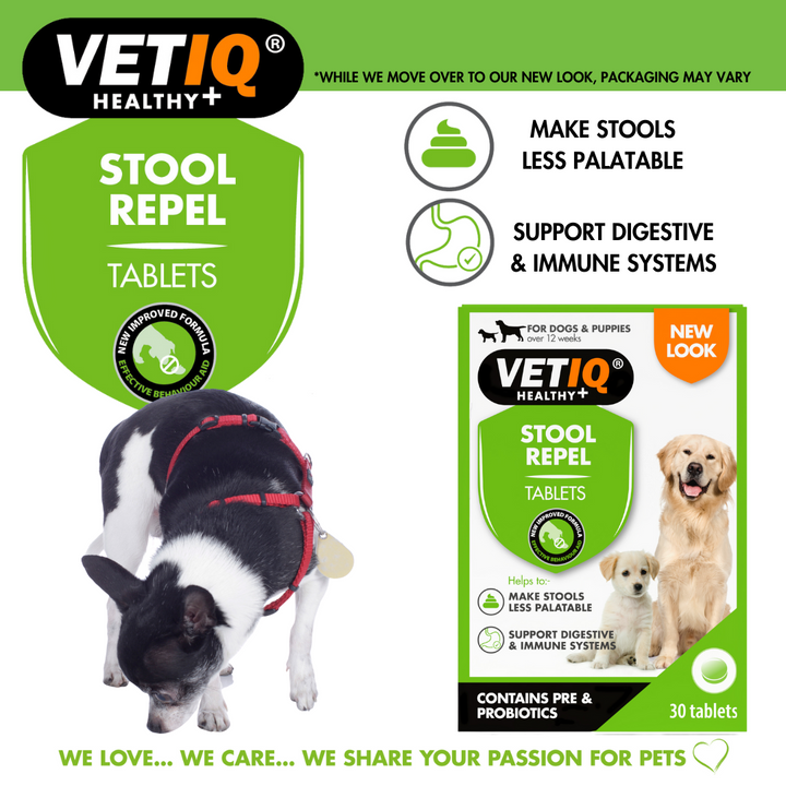 VETIQ Stool Repel Tablets: makes stools less palatable and supports digestive and immune systems
