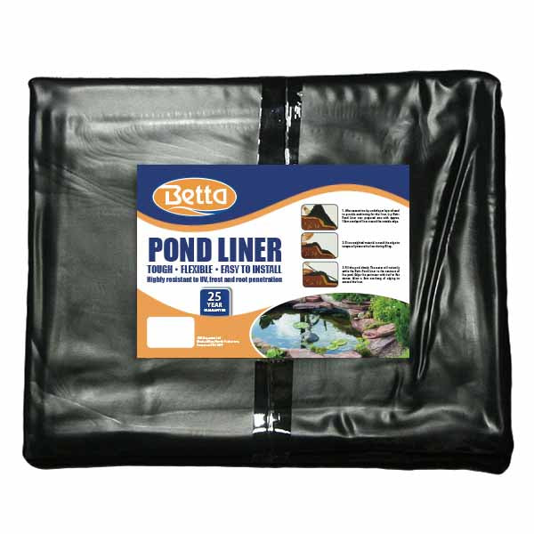 Betta PVC Pond Liner Pre Cut 2m x 1m, folded black liner with Betta label