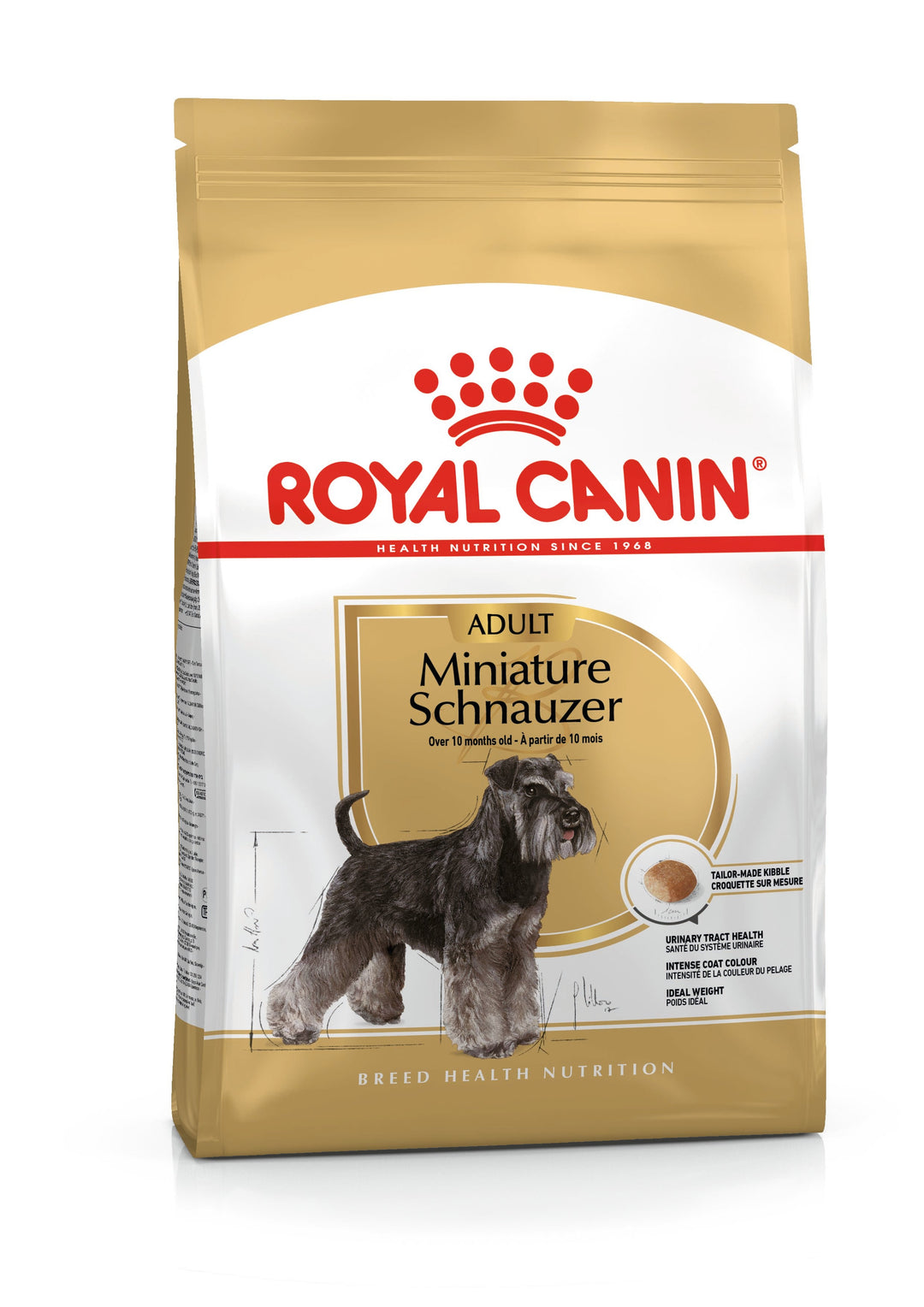 Royal Canin Miniature Schnauzer Adult dry dog food bag, front of pack