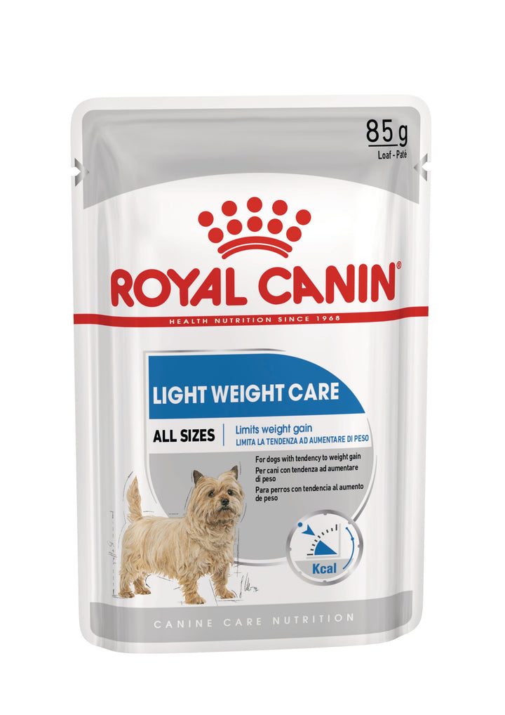Royal Canin Light Weight Care loaf 85g wet dog food pouch, front of pack