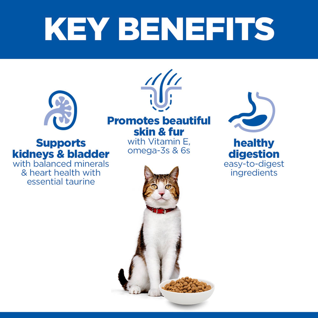 Hill's Science Plan Mature Adult 7+ Chicken key benefits: kidneys and bladder, skin and fur, healthy digestion