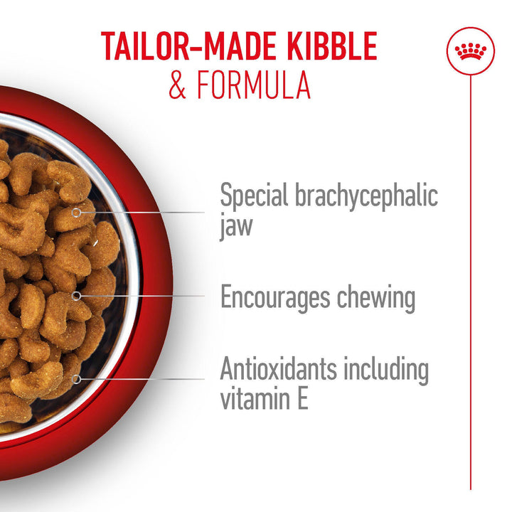 Royal Canin French Bulldog Puppy tailor made kibble for the brachycephalic jaw, encourages chewing, antioxidants including vitamin E