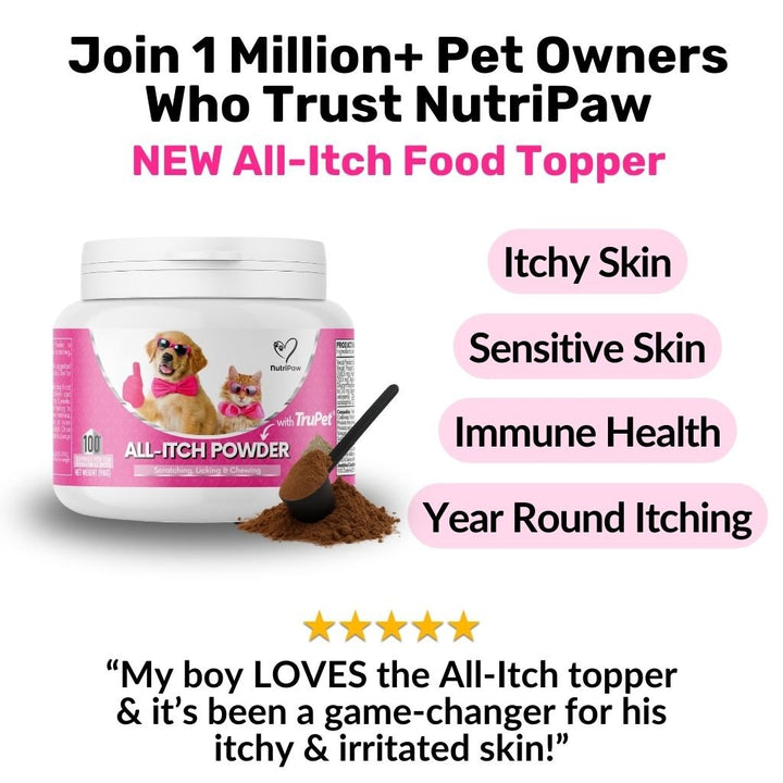 NutriPaw All-Itch Food Topper for itchy skin, sensitive skin, immune health and year round itching, with customer review