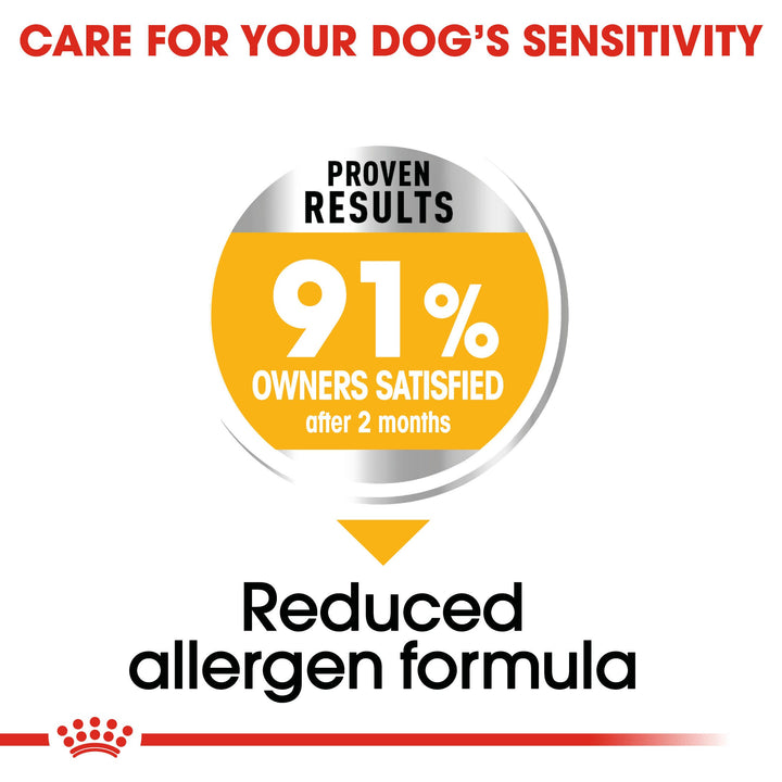 Royal Canin Dermacomfort proven results: 91% of owners satisfied after 2 months, reduced allergen formula