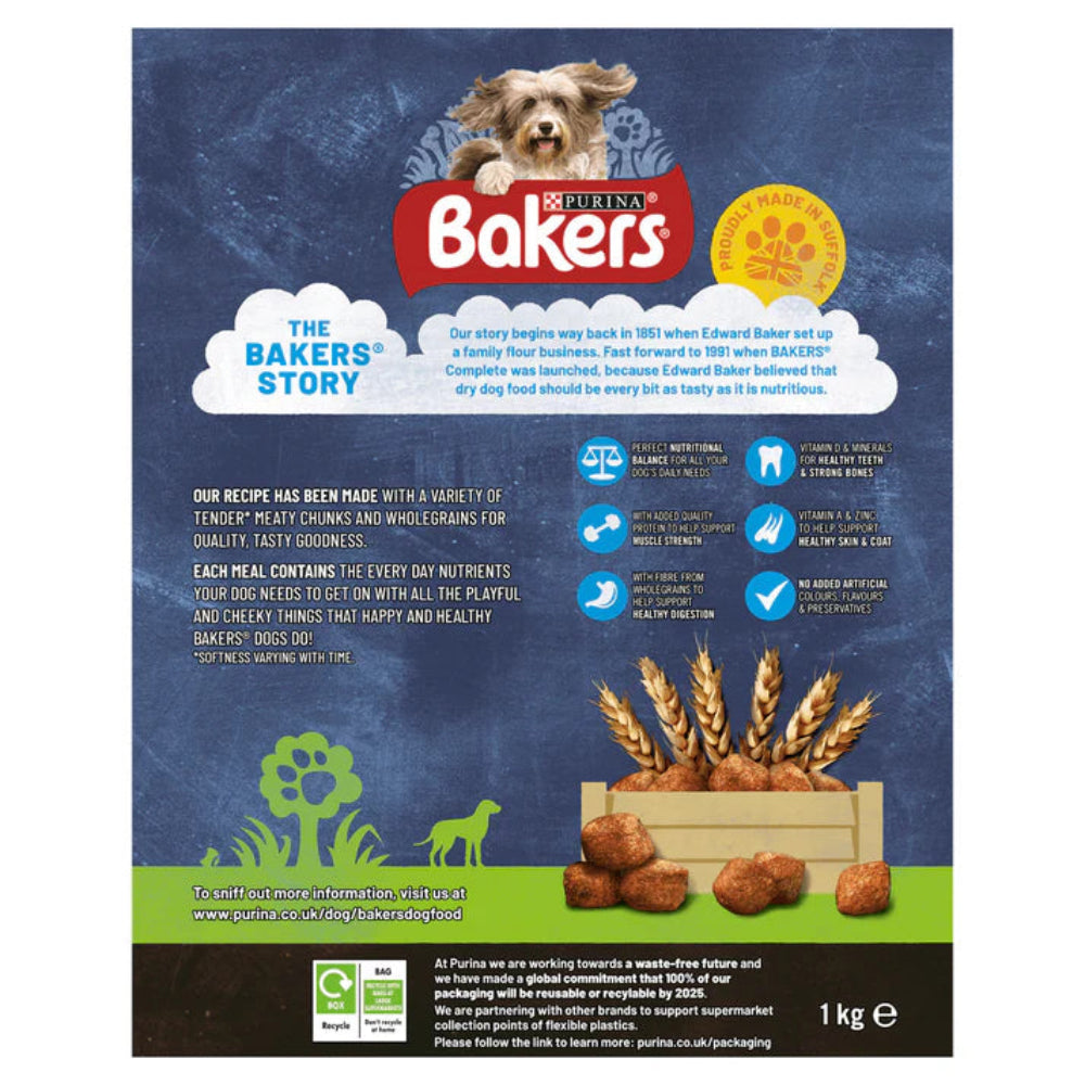 bakers meaty meals adult dog food with beef 1kg