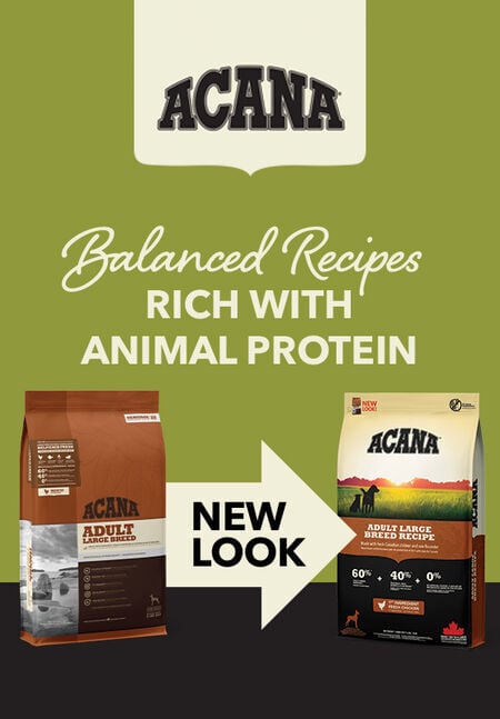 ACANA new look packaging: Heritage range bag alongside the new design bag