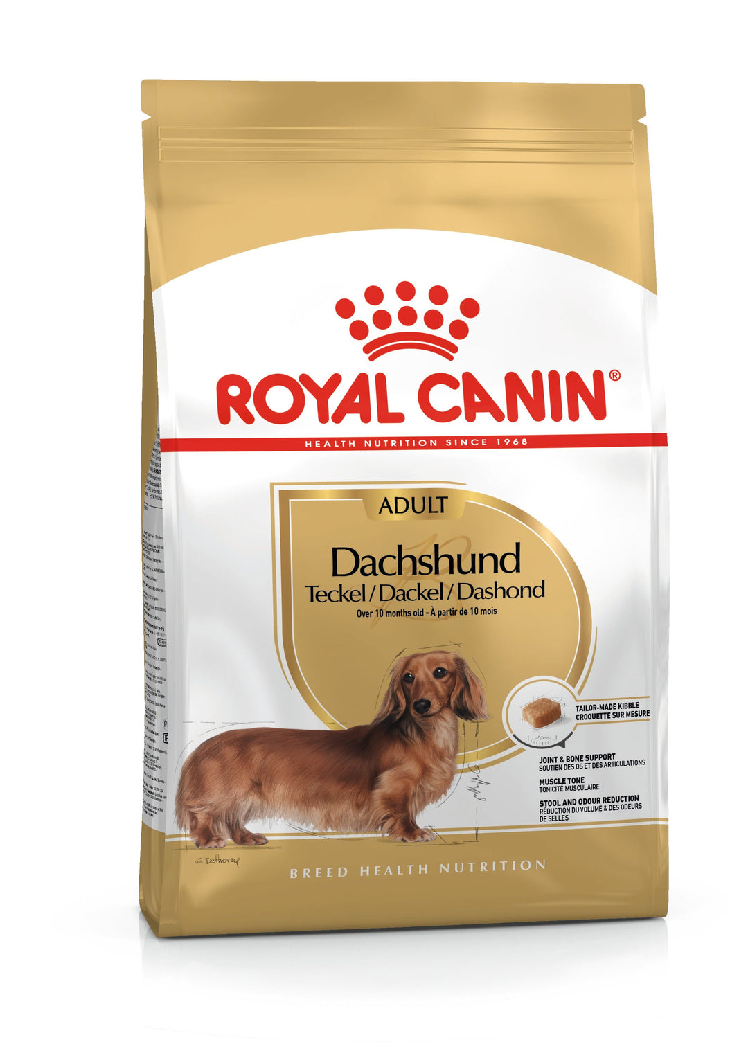 Royal Canin Dachshund Adult dry dog food bag, front of pack