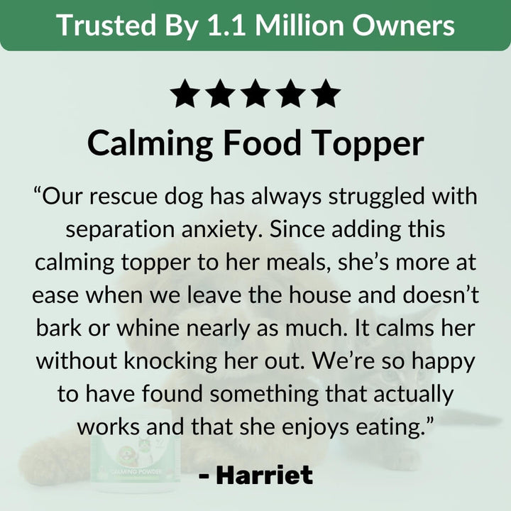 NutriPaw Calming Food Topper five star customer review about separation anxiety