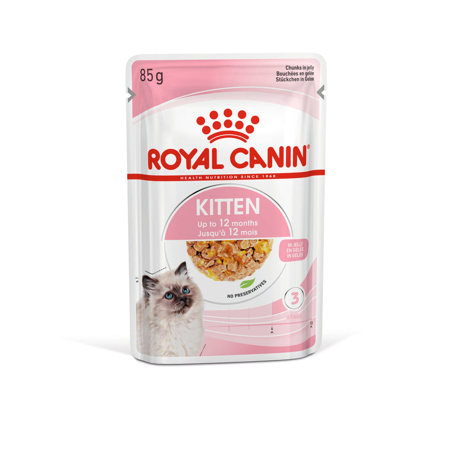 Royal Canin Kitten in Jelly 85g wet food pouch, current design front