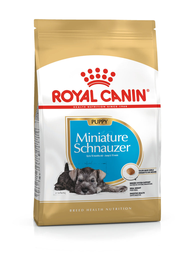 Royal Canin Miniature Schnauzer Puppy 1.5kg dry dog food bag, front of pack