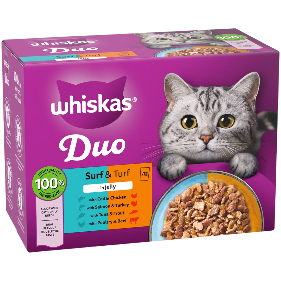 Whiskas Duo Surf and Turf in Jelly 12 x 85g pouch box, current pack