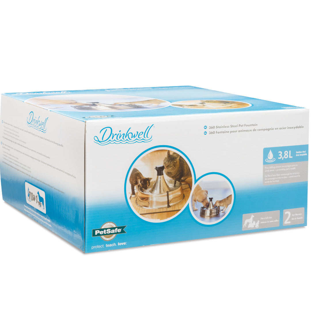 PetSafe Drinkwell 360 stainless steel 3.8L pet fountain retail box