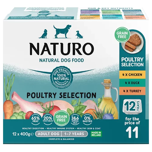 Naturo Adult Dog Grain Free Poultry Selection Variety Pack Trays 400g x 12