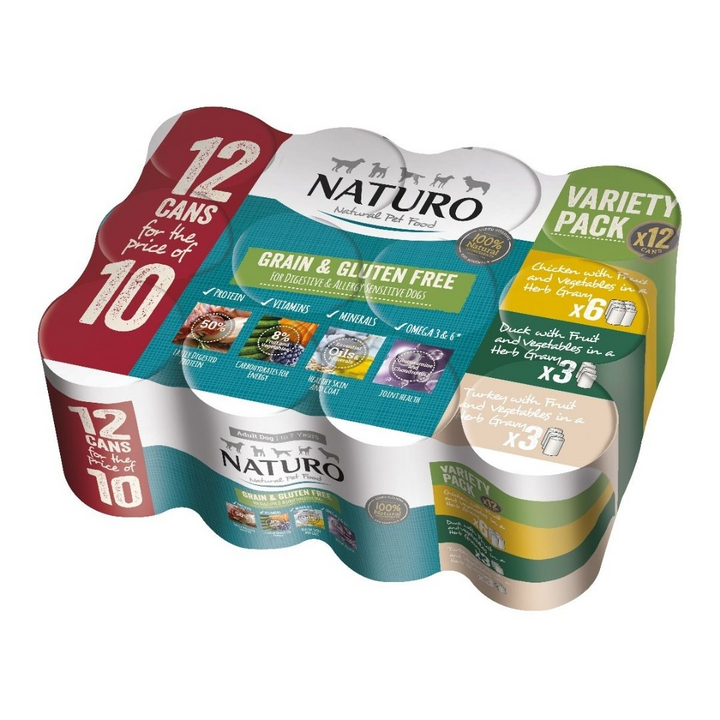 Naturo Adult Dog Grain Free Poultry Selection Variety Pack Cans 400g x 12