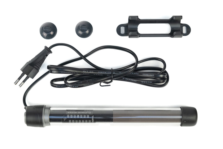 Aquael Platinium Heater with power cable, two suction cups and mounting hanger, what's in the box
