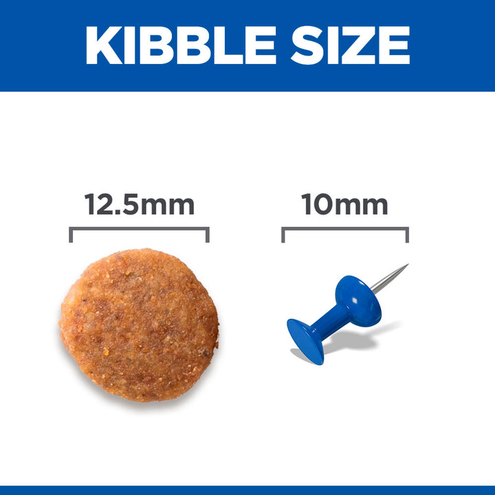 Hill's Perfect Weight Medium Adult kibble size, about 12.5mm