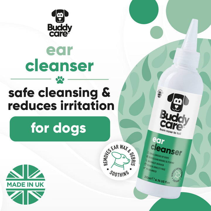 Buddycare Dog Ear Cleanser: safe cleansing, reduces irritation, removes ear wax and debris, made in UK