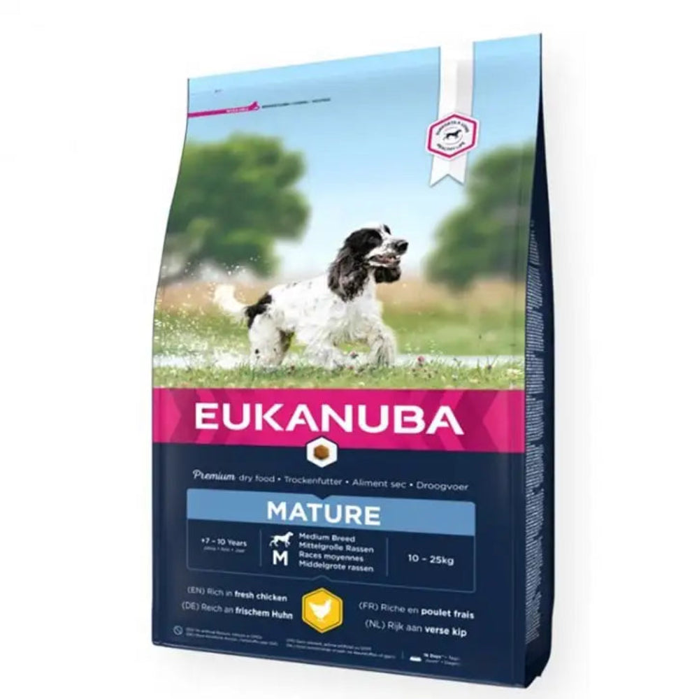 eukanuba medium breed mature dog food rich in fresh chicken 12kg