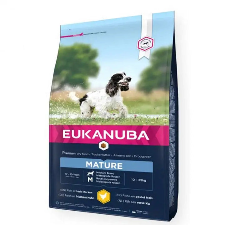 eukanuba medium breed mature dog food rich in fresh chicken 12kg