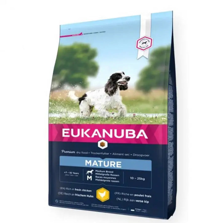 eukanuba medium breed mature dog food rich in fresh chicken 12kg