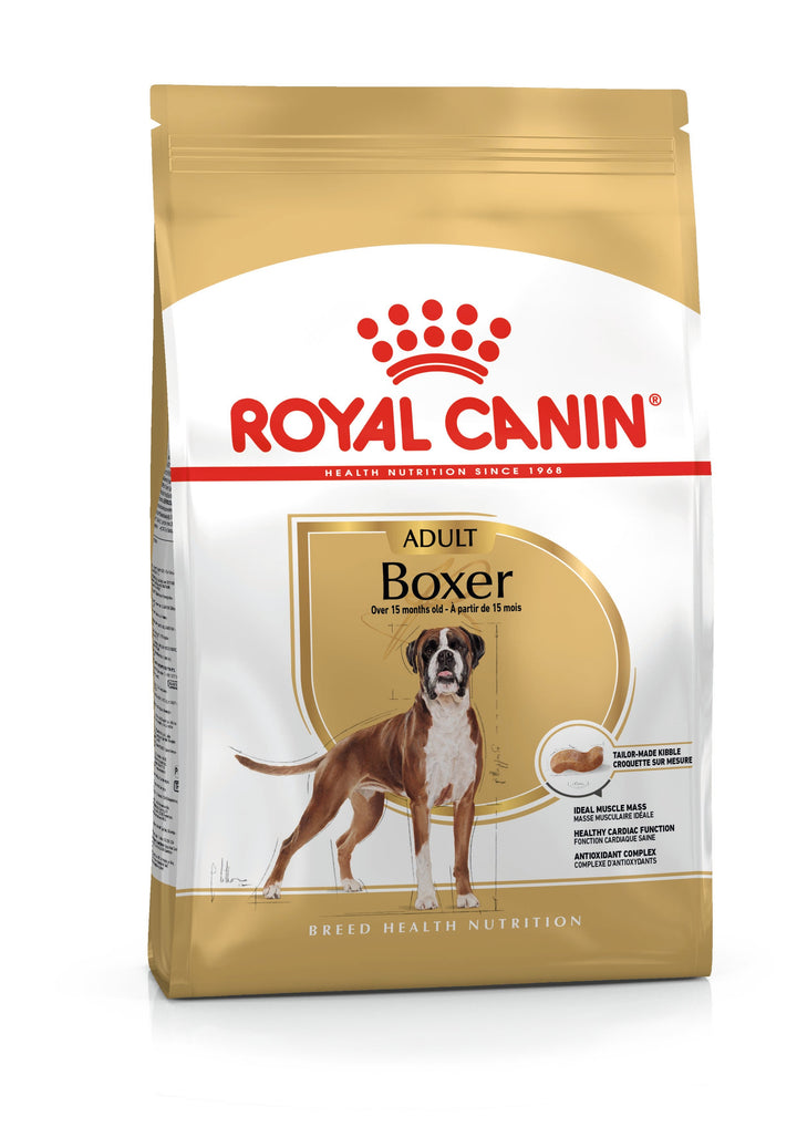 Royal Canin Boxer Adult dry dog food 12kg bag, front of pack