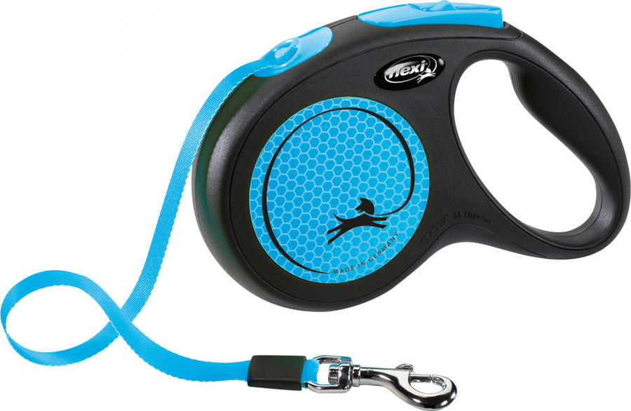 flexi Neon Reflect Retractable Dog Lead blue 5m
