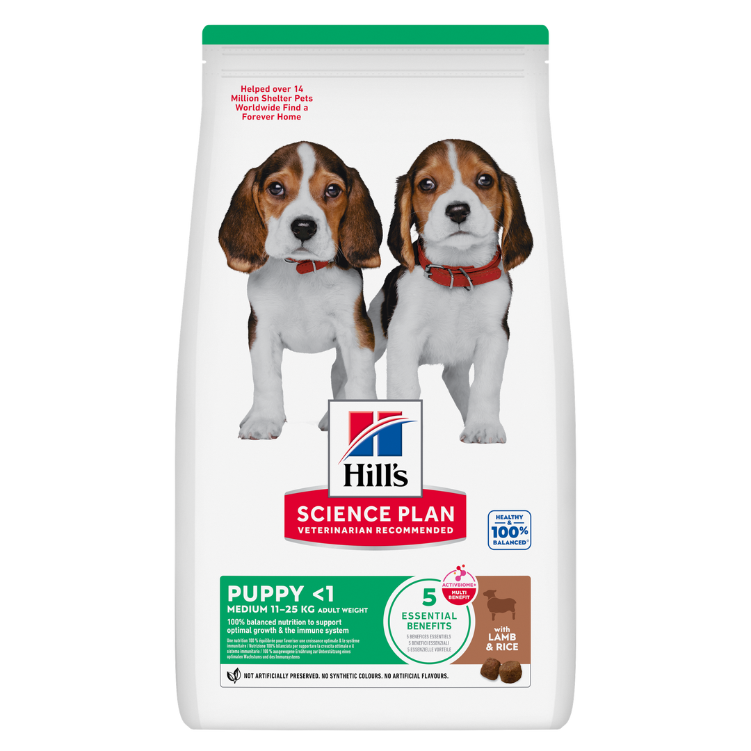 Hill's Science Plan Puppy Medium Breed with Lamb & Rice dry dog food, front of pack