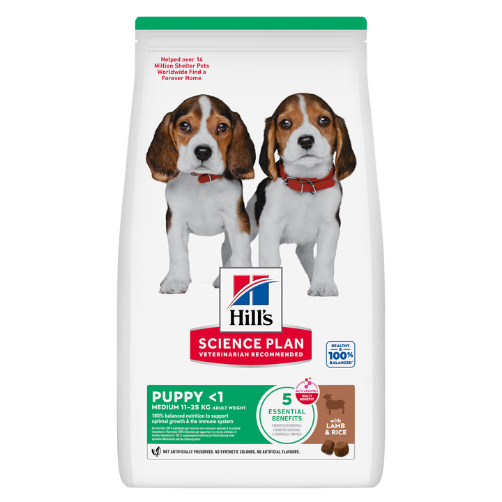 Hill's Science Plan Puppy Medium Breed with Lamb & Rice dry dog food, front of pack