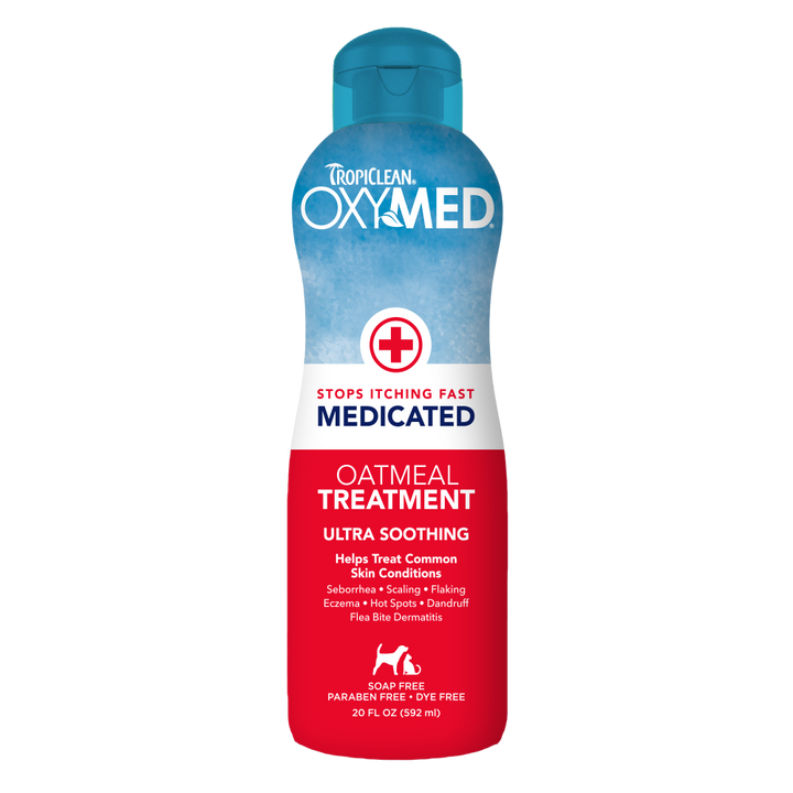 TropiClean OxyMed Medicated Oatmeal Treatment 592ml (20 fl oz) bottle, front