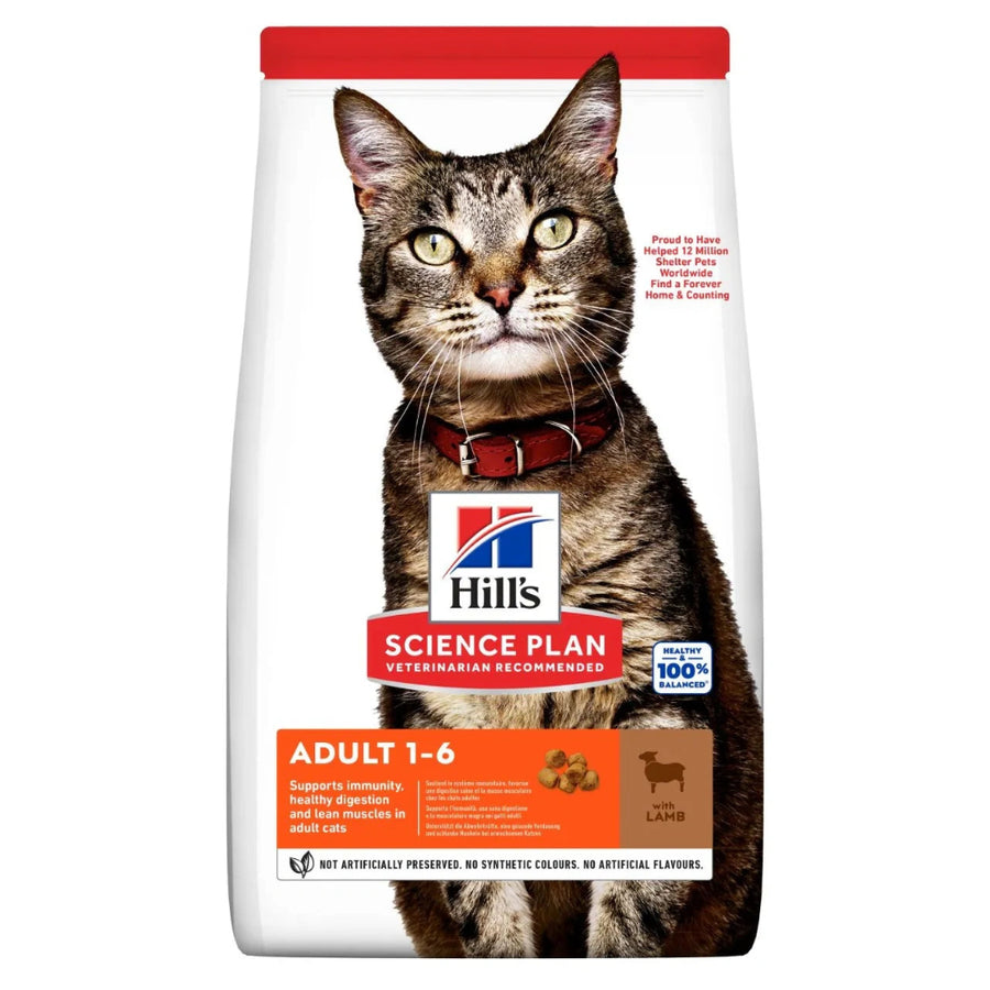 Front view of Hill's Science Plan Adult Dry Cat Food with Lamb – 1.5kg bag

