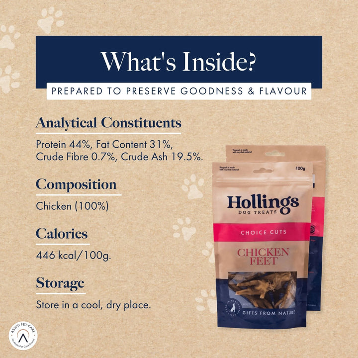 Hollings dog treats packaging with nutritional information