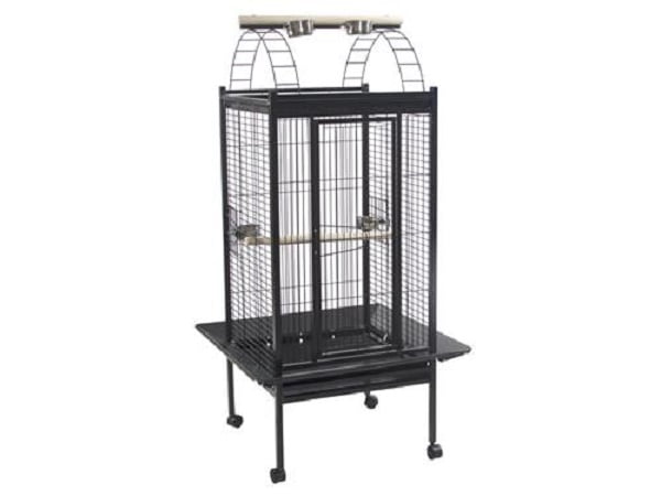 Voltrega Astro open top parrot cage with stand in grey, arched play top