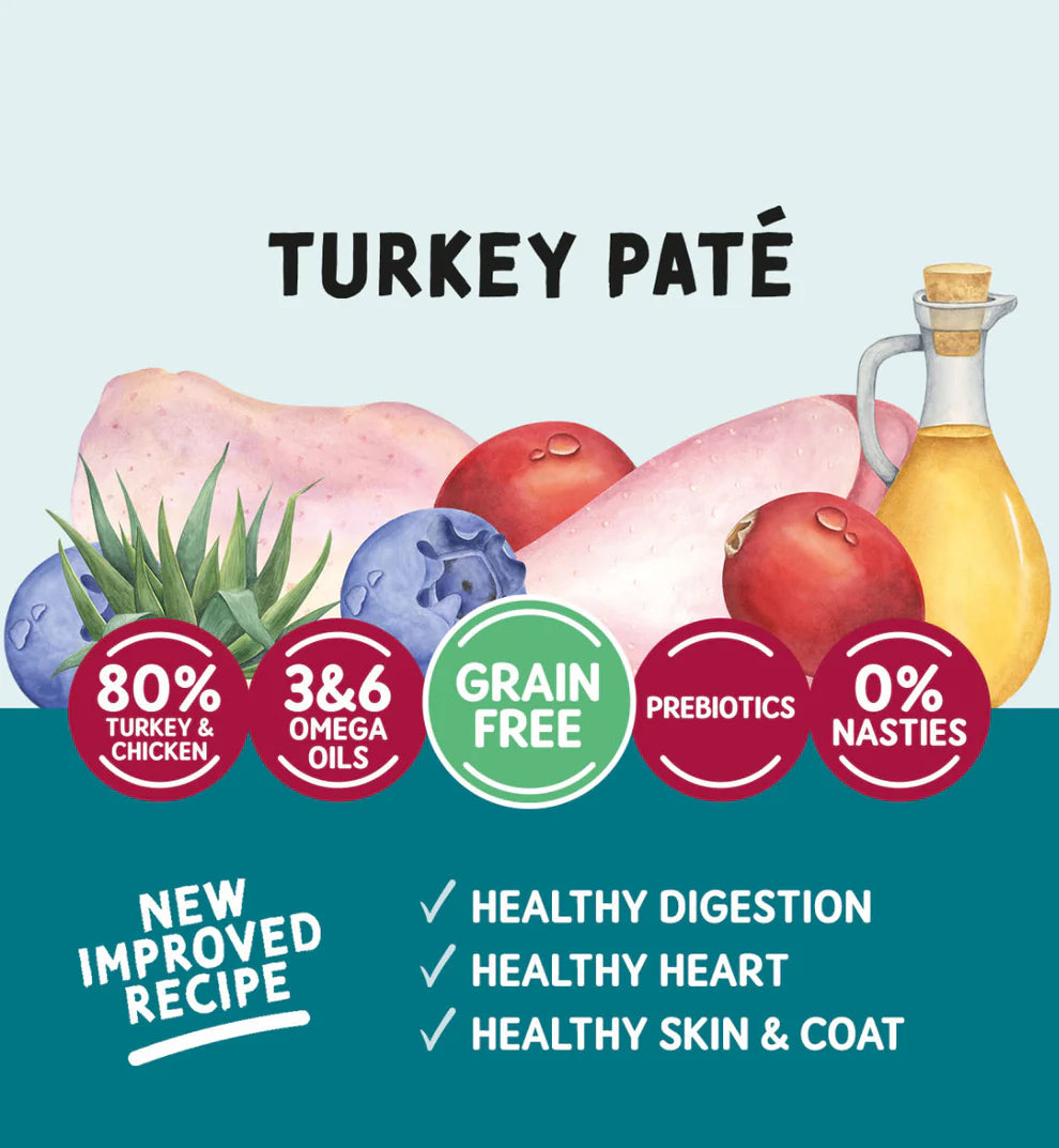 Grain-free wet cat food with 80% turkey and chicken


