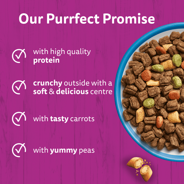Whiskas 1+ Adult Tuna dry food: high quality protein, crunchy outside soft centre, carrots and peas