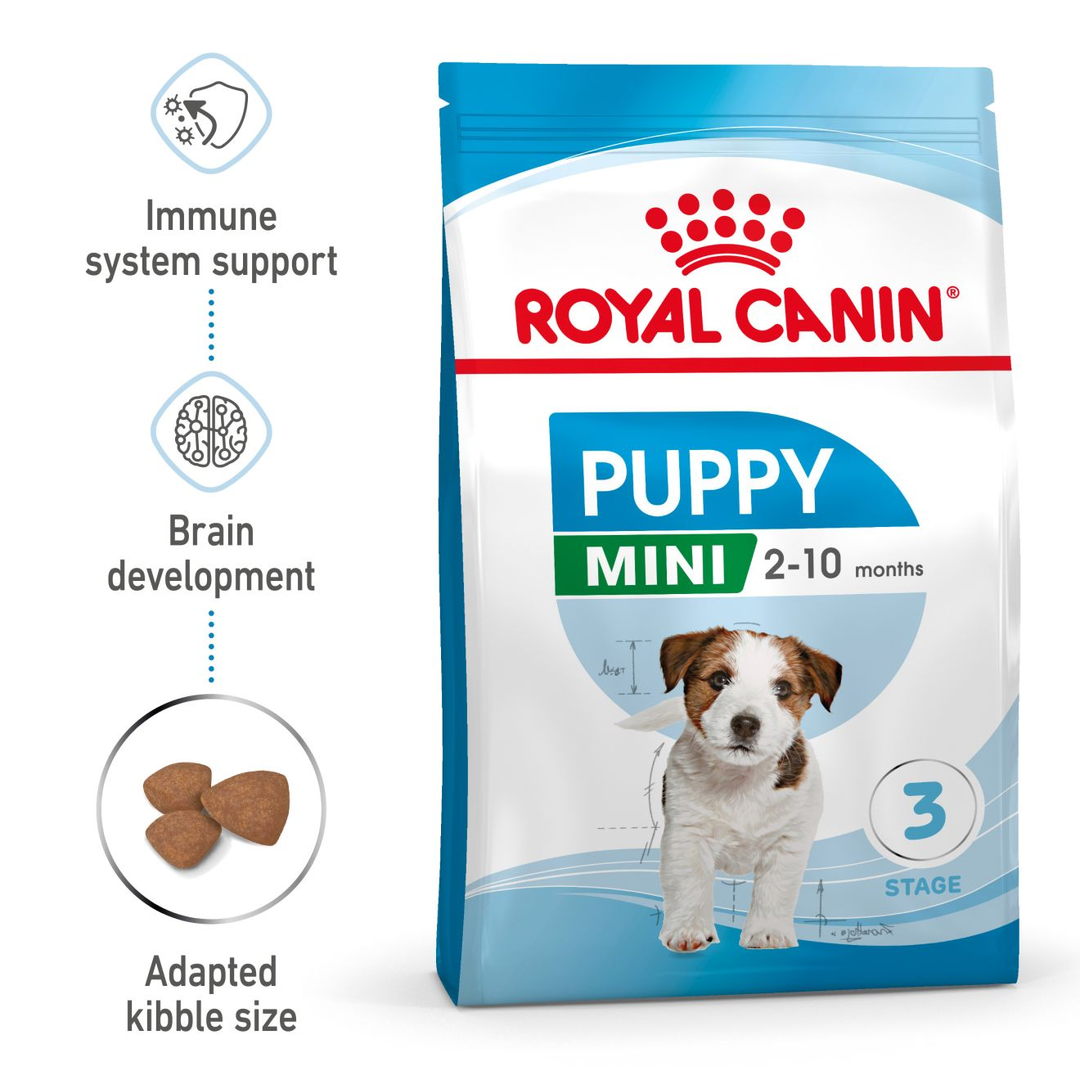 Royal Canin Mini Puppy pack with immune system support, brain development and adapted kibble size