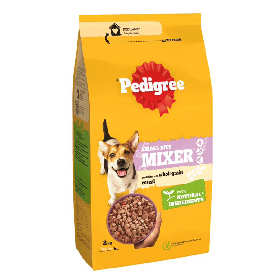 Pedigree Small Bite Mixer 2kg bag for small dogs, front of pack
