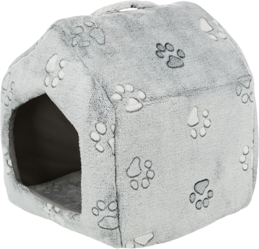 Trixie Nando Pet Cave for cats and dogs in light grey fleece with paw print design