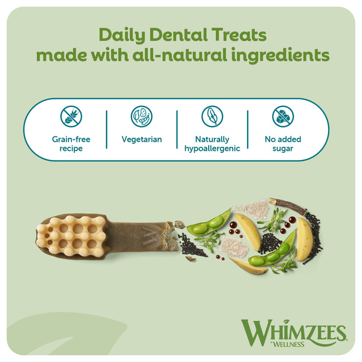 WHIMZEES Toothbrush daily dental treat: grain free, vegetarian, naturally hypoallergenic, no added sugar