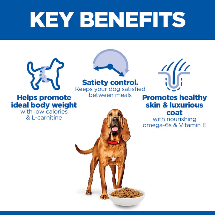 Hill's Light Mature Adult 7+ Medium key benefits: ideal body weight, satiety control, skin and coat